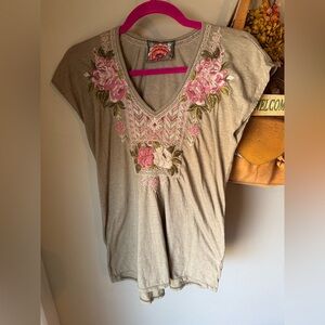 Johnny Was Floral Taupe Top